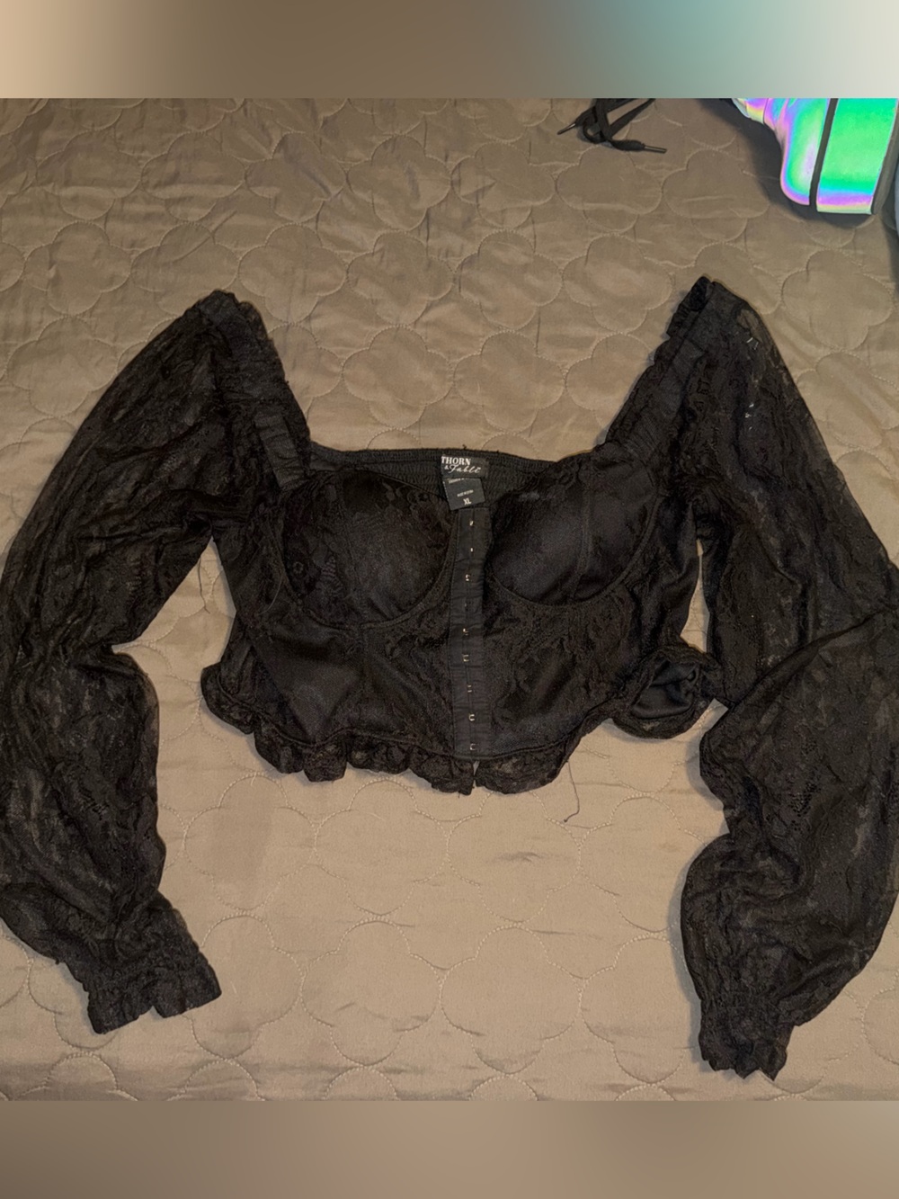 Lace Black Peasant Crop Top